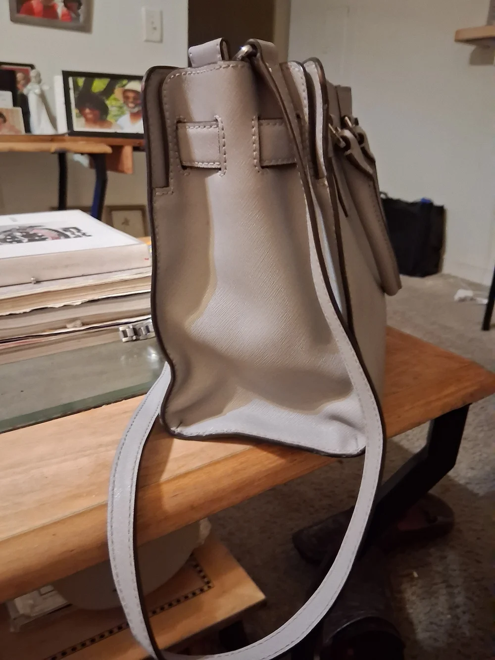 Michael Kors Beige Saffiano Leather Satchel with Gold Logo